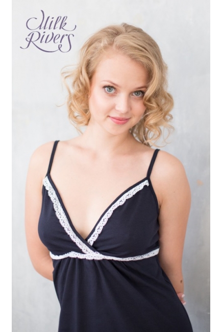 Ночная сорочка для беременных и кормящих "Селена" Milk Rivers, темно-синяя