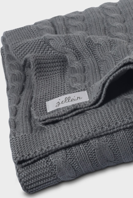 Вязаный плед для новорожденных (косичка), "антрацит", большой