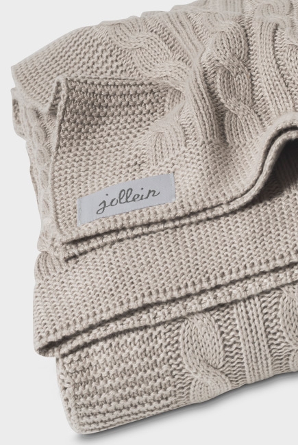 Вязаный плед для новорожденных (косичка) Jollein, цвет "песочный", большой