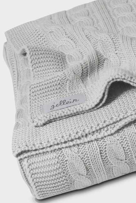 Вязаный плед для новорожденных (косичка) Jollein, "светло-серый", большой