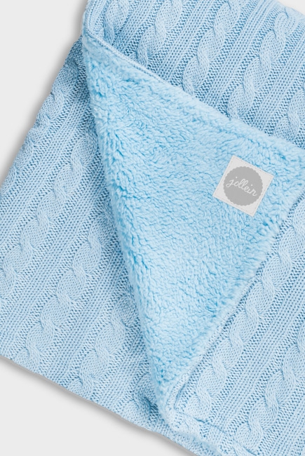 Вязаный плед с мехом для новорожденных (косичка) Jollein, "светло-голубой" большой