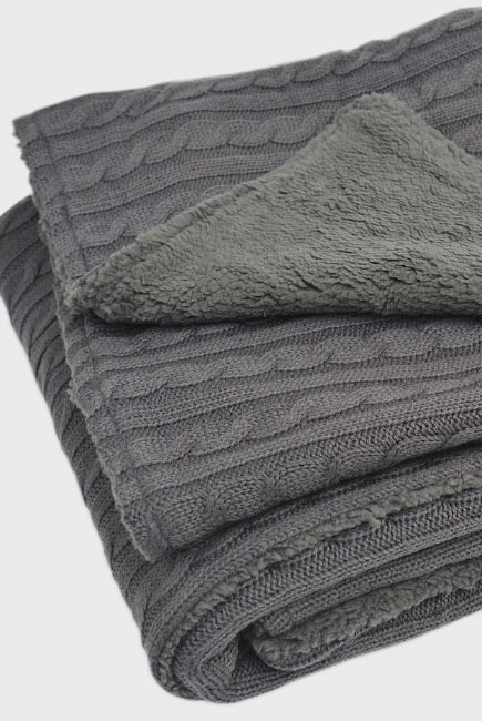 Плед для новорожденных вязаный с мехом, "антрацит", средний