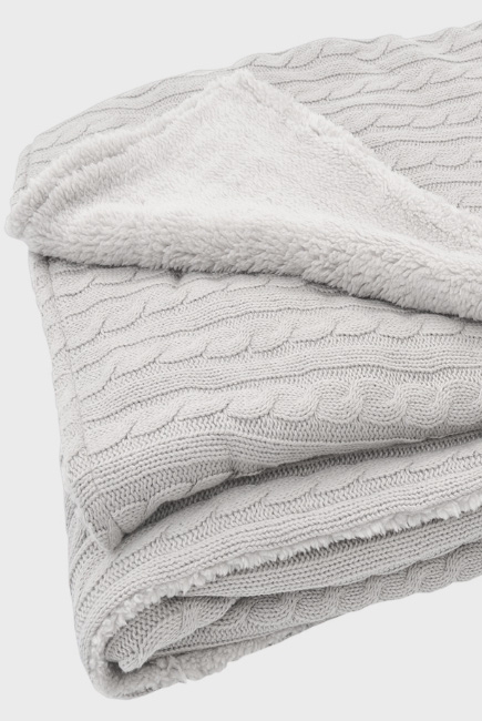 Вязаный плед с мехом для новорожденных (косичка) Jollein, "светло-серый", большой