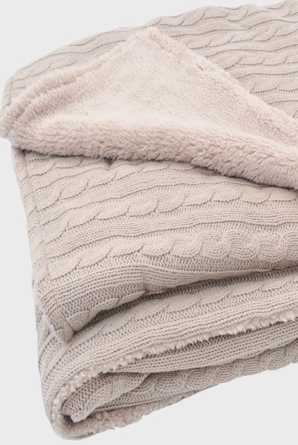 Вязаный плед с мехом для новорожденных (косичка) Jollein, "песочный", большой