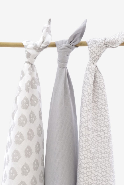 Муслиновые пеленки для новорожденных Jollein большие, Owl grey