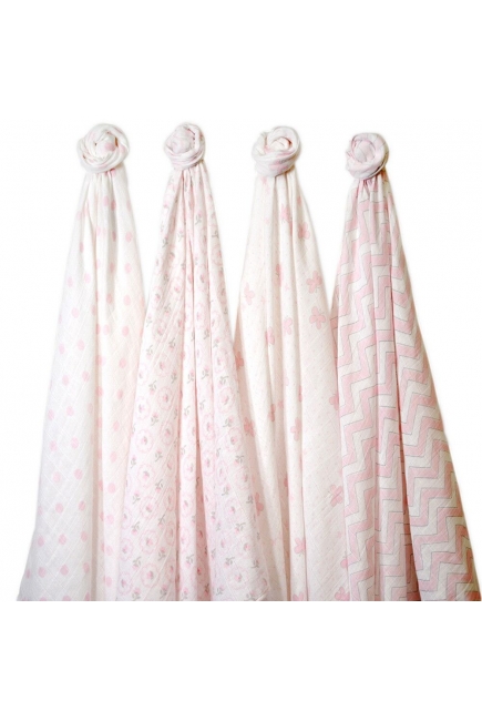 Муслиновые пеленки для новорожденного SwaddleDesigns большие набор 4, Pink Butterfly