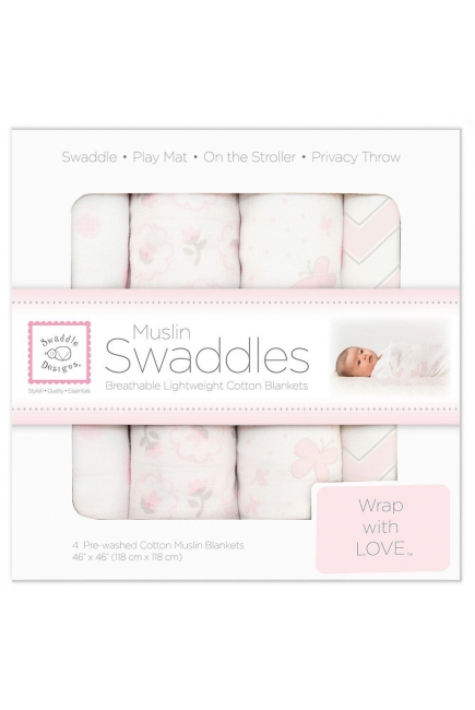 Муслиновые пеленки для новорожденного SwaddleDesigns большие набор 4, Pink Butterfly