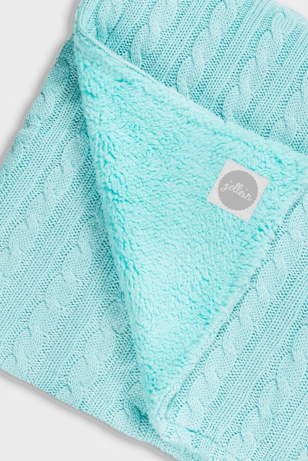 Вязаный плед с мехом для новорожденных (косичка) Jollein, "нефритовый", большой