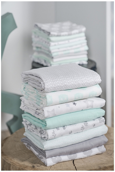 Муслиновые пеленки для новорожденных Jollein большие, mint/lagoon/white