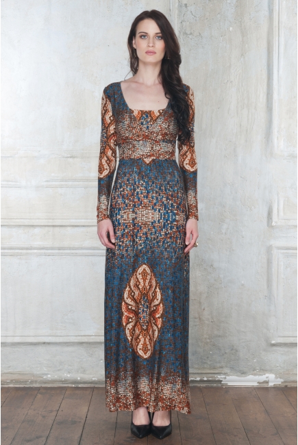 Платье для кормящих и беременных Diva Nursingwear Alba Maxi дл.рукав, принт India