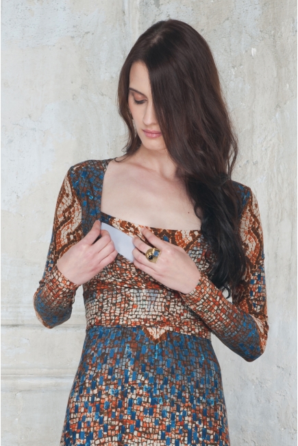 Платье для кормящих и беременных Diva Nursingwear Alba Maxi дл.рукав, принт India