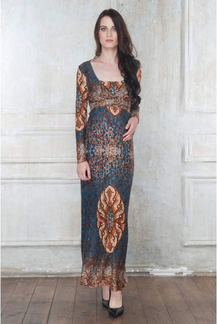Платье для кормящих и беременных Diva Nursingwear Alba Maxi дл.рукав, принт India