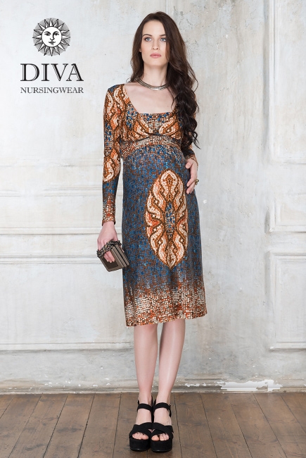 Платье для кормящих и беременных Diva Nursingwear Alba дл.рукав, принт India