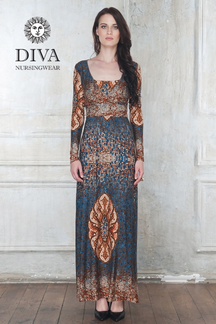 Платье для кормящих и беременных Diva Nursingwear Alba Maxi дл.рукав, принт India