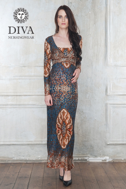Платье для кормящих и беременных Diva Nursingwear Alba Maxi дл.рукав, принт India