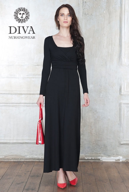 Платье для кормящих и беременных Diva Nursingwear Alba Maxi дл.рукав, цвет Nero