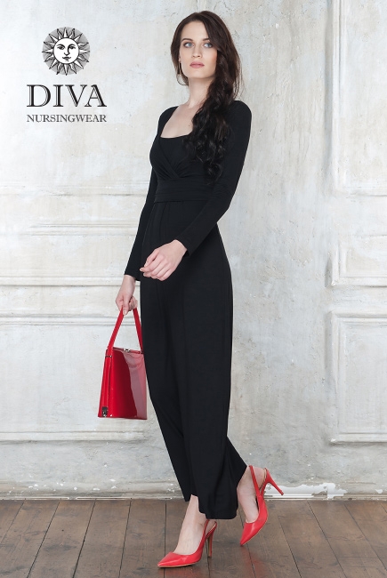 Платье для кормящих и беременных Diva Nursingwear Alba Maxi дл.рукав, цвет Nero