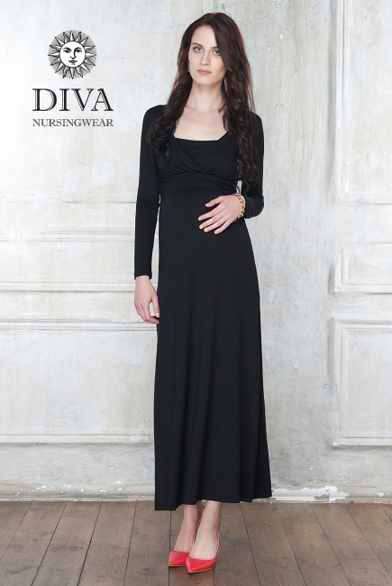 Платье для кормящих и беременных Diva Nursingwear Alba Maxi дл.рукав, цвет Nero