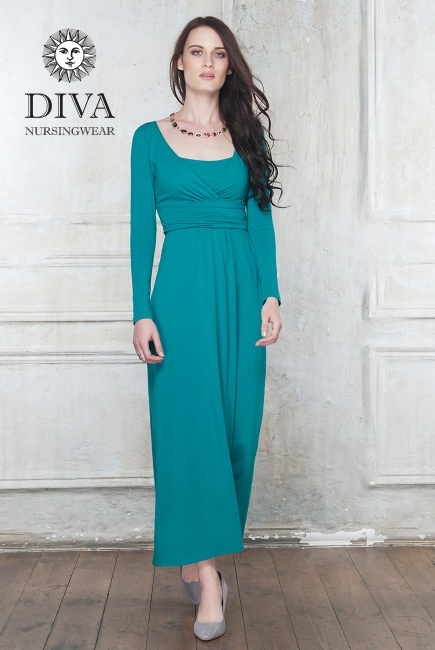 Платье для кормящих и беременных Diva Nursingwear Alba Maxi дл.рукав, цвет Smeraldo