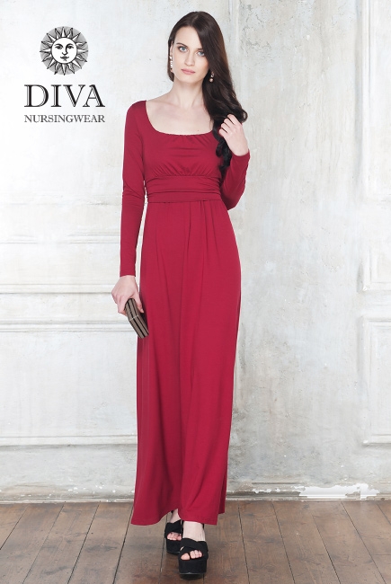 Платье для кормящих и беременных Diva Nursingwear Stella Maxi дл.рукав, цвет Berry