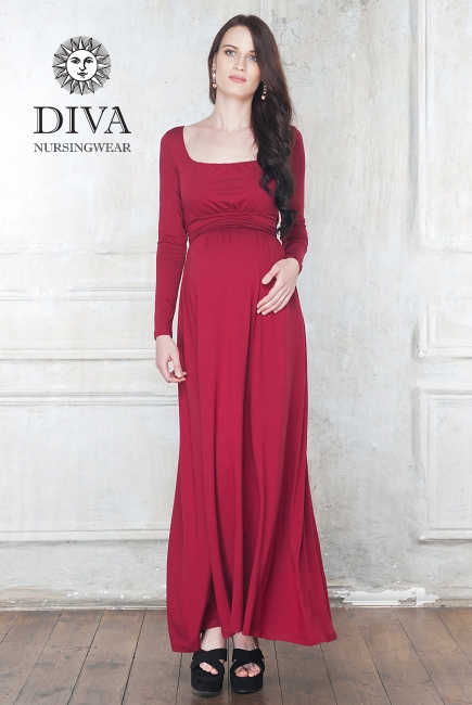 Платье для кормящих и беременных Diva Nursingwear Stella Maxi дл.рукав, цвет Berry