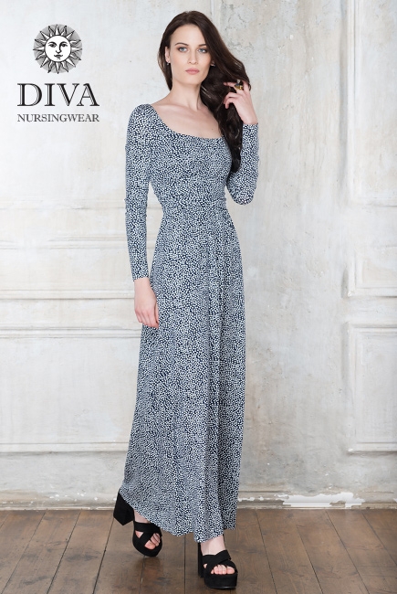 Платье для кормящих и беременных Diva Nursingwear Stella Maxi дл.рукав, принт Domino