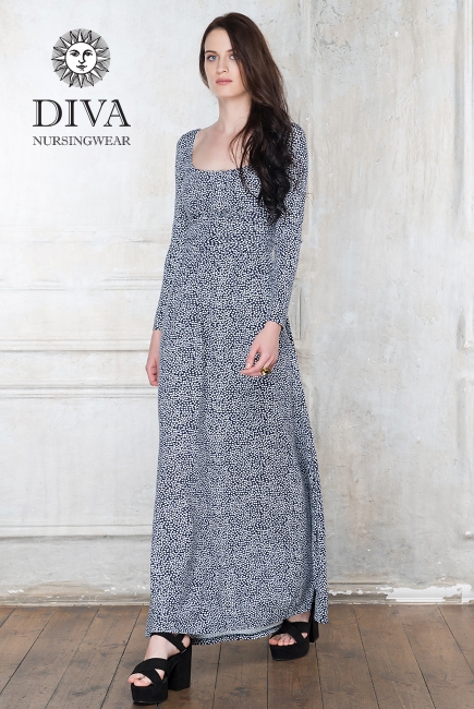 Платье для кормящих и беременных Diva Nursingwear Stella Maxi дл.рукав, принт Domino