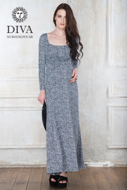 Платье для кормящих и беременных Diva Nursingwear Stella Maxi дл.рукав, принт Domino