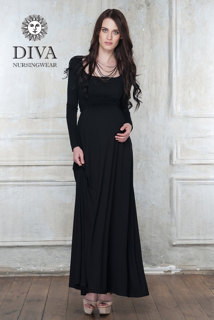 Платье для кормящих и беременных Diva Nursingwear Stella Maxi дл.рукав, цвет Nero