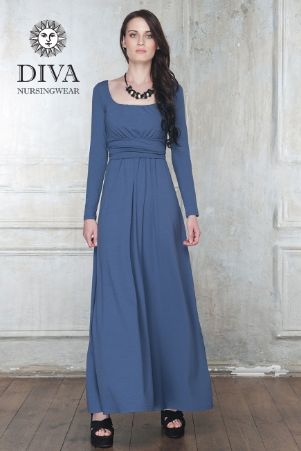 Платье для кормящих и беременных Diva Nursingwear Stella Maxi дл.рукав, цвет Notte