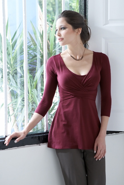 Топ для кормления Mothers en Vogue Wrap Top, рукав 3/4, цвет Deep Cabernet