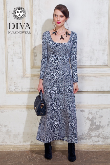 Платье для кормящих и беременных Diva Nursingwear Alba Maxi дл.рукав, принт Domino