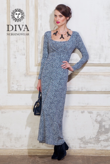 Платье для кормящих и беременных Diva Nursingwear Alba Maxi дл.рукав, принт Domino