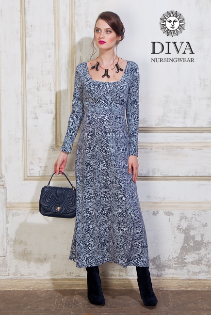 Платье для кормящих и беременных Diva Nursingwear Alba Maxi дл.рукав, принт Domino
