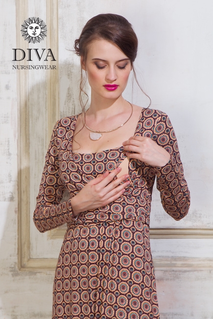 Платье для кормящих и беременных Diva Nursingwear Alba Maxi дл.рукав, принт Sole