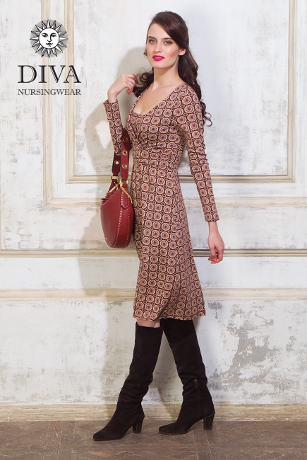 Платье для кормящих и беременных Diva Nursingwear Alba дл.рукав, принт Sole