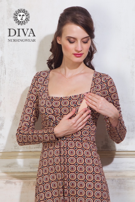 Платье для кормящих и беременных Diva Nursingwear Alba дл.рукав, принт Sole