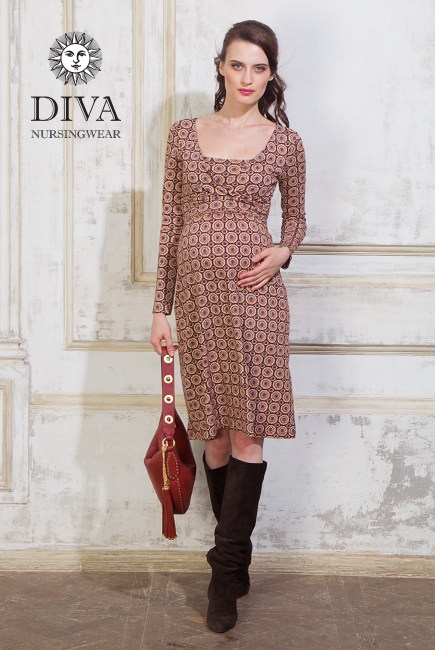 Платье для кормящих и беременных Diva Nursingwear Alba дл.рукав, принт Sole