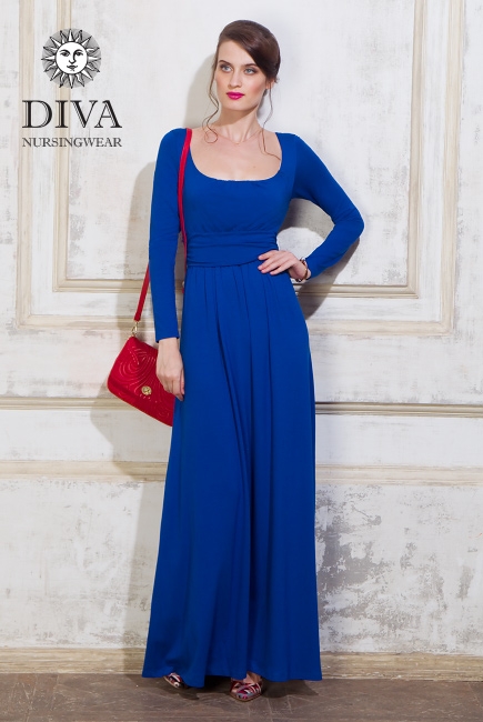 Платье для кормящих и беременных Diva Nursingwear Stella Maxi дл.рукав, цвет Azzurro