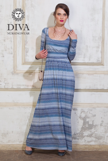 Платье для кормящих и беременных Diva Nursingwear Stella Maxi дл.рукав, принт Iceberg