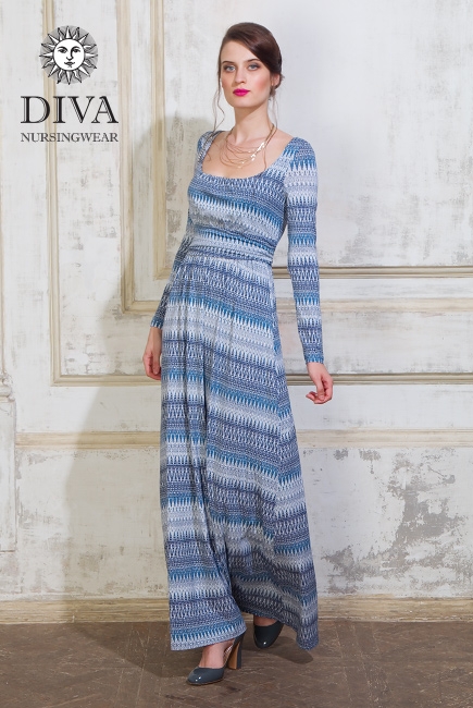 Платье для кормящих и беременных Diva Nursingwear Stella Maxi дл.рукав, принт Iceberg