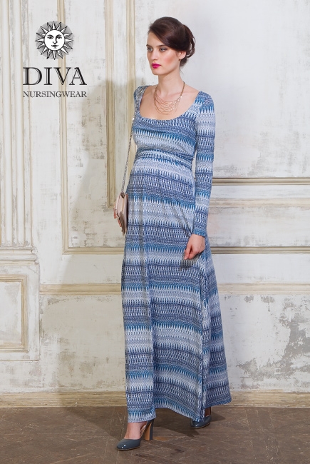 Платье для кормящих и беременных Diva Nursingwear Stella Maxi дл.рукав, принт Iceberg