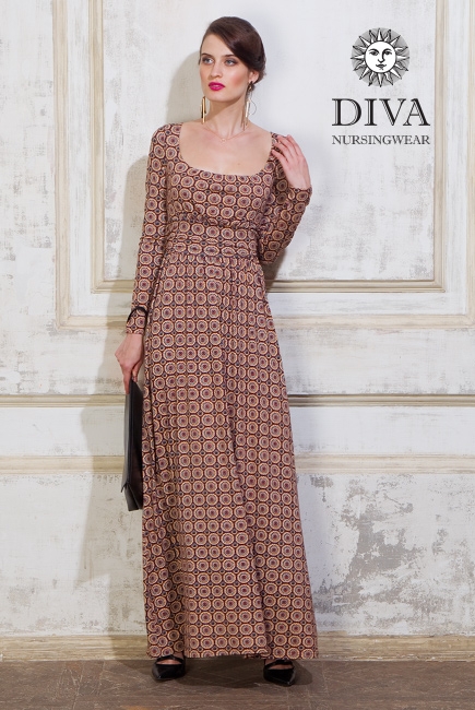 Платье для кормящих и беременных Diva Nursingwear Stella Maxi дл.рукав, принт Sole