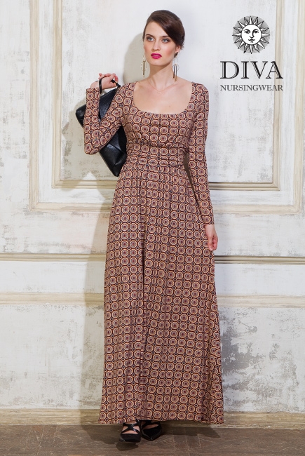Платье для кормящих и беременных Diva Nursingwear Stella Maxi дл.рукав, принт Sole