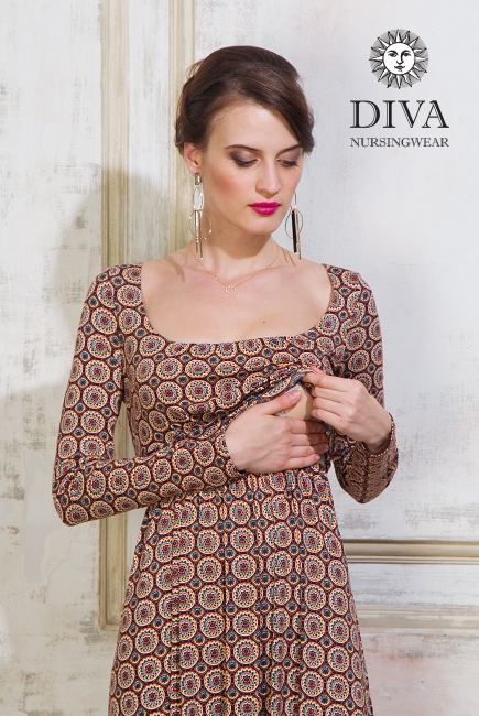 Платье для кормящих и беременных Diva Nursingwear Stella Maxi дл.рукав, принт Sole