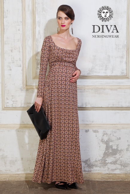Платье для кормящих и беременных Diva Nursingwear Stella Maxi дл.рукав, принт Sole