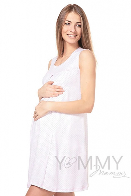 Сорочка белая в розовый горошек