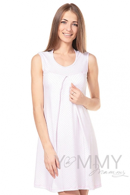 Сорочка белая в розовый горошек