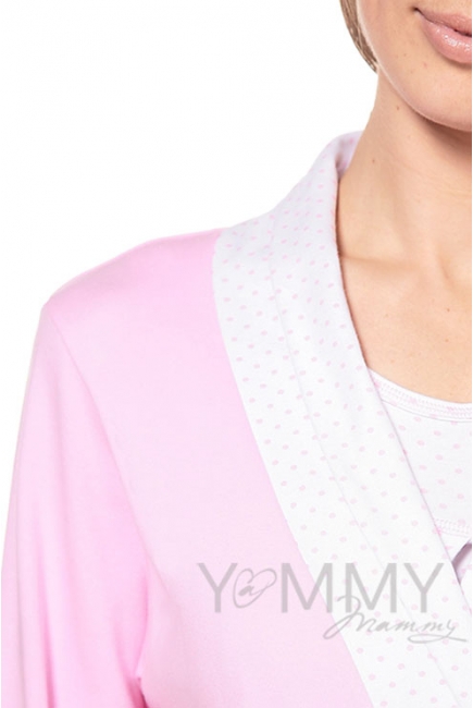 Халат розовый с отделкой в розовый горошек