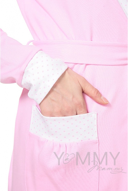 Халат розовый с отделкой в розовый горошек